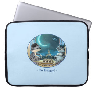 Housse Pour Ordinateur Portable Chats Tour Eiffel - Nuit Happy Laptop Sleeve