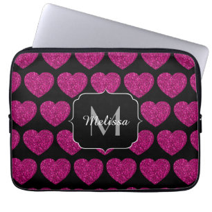 Housse Pour Ordinateur Portable Chaud coeur rose faux pétille motif Monogramme