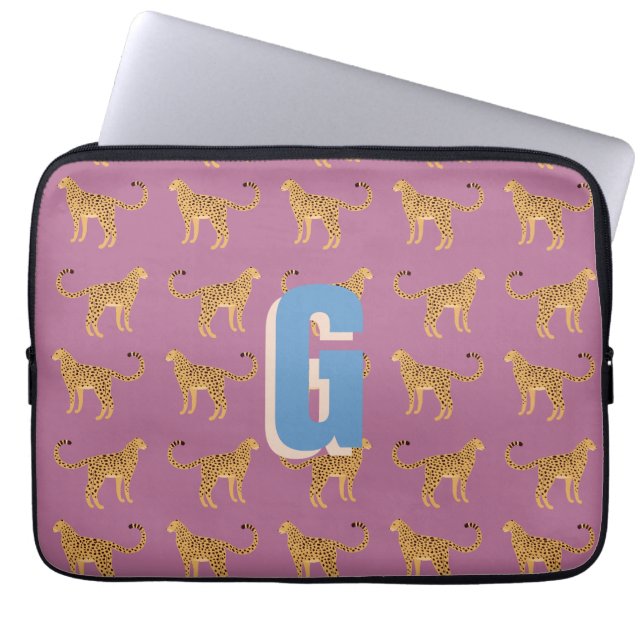 Housse Pour Ordinateur Portable Cheetah, léopard rose monogrammé (Devant)