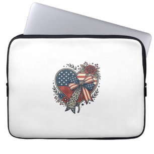 Housse Pour Ordinateur Portable Chemise Fleurie à Nœud Papillon Cœur Patriotique V