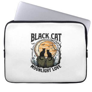 Housse Pour Ordinateur Portable Chemise Halloween Chat Noir Vintage Lune Cimetière
