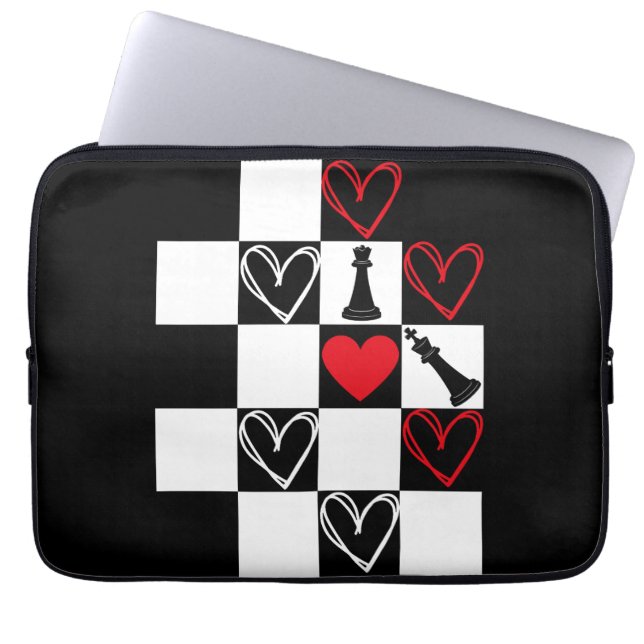 Housse Pour Ordinateur Portable Chessboard Heart Valentines Day B&W (Devant)