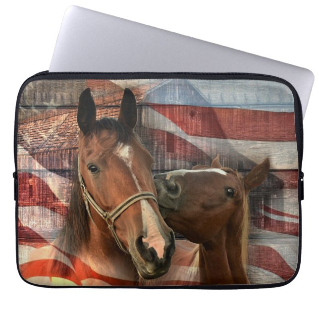 Housse Pour Ordinateur Portable Cheval Rustic Barne drapeau américain (Devant)