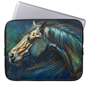 Housse Pour Ordinateur Portable Cheval Turquoise bleu vert brun