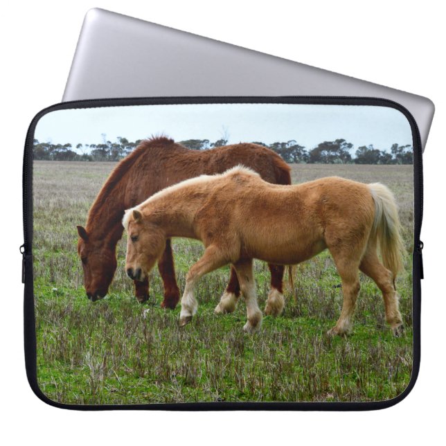 Housse Pour Ordinateur Portable Chevaux de châtaignes laineux d'hiver, (Devant)