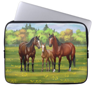 Housse Pour Ordinateur Portable Chevaux Du Quartier De La Baie Brown Dans Les Pâtu
