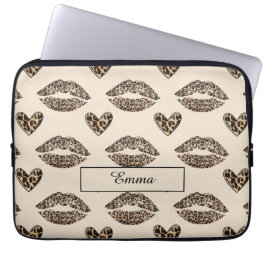 Housse Pour Ordinateur Portable Chic Beige & Black Cheetah Print