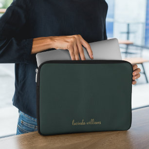 Housse Pour Ordinateur Portable Chic Green Charcoal & Chic Script Name Monogramme