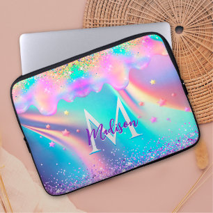 Housse Pour Ordinateur Portable Chic holographique monogramme de parties scintilla