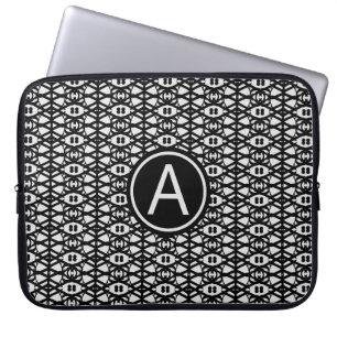 Housse Pour Ordinateur Portable Chic motif diamant noir et argent & monogramme