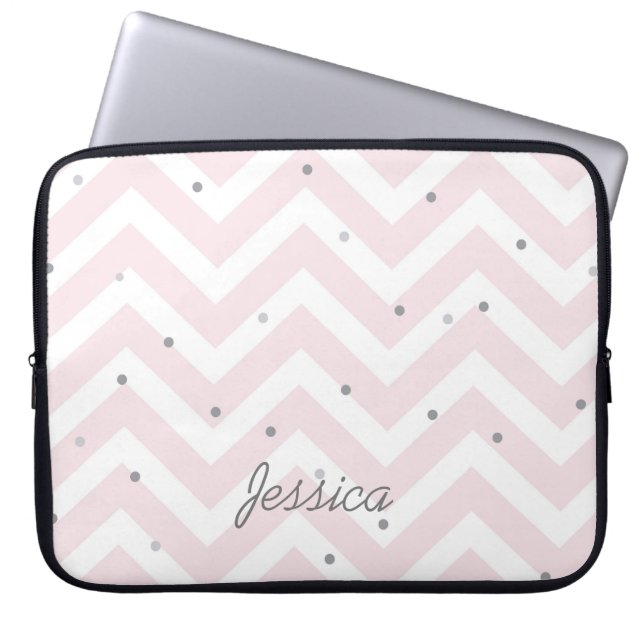 Housse Pour Ordinateur Portable Chic Pastel Rose Chevron Dotty Personnalisé (Devant)