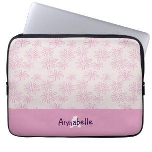 Housse Pour Ordinateur Portable Chic Rose sur Blush Flower Doodle Motif et nom