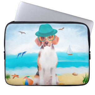 Housse Pour Ordinateur Portable Chien beagle Sur La Plage