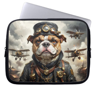 Housse Pour Ordinateur Portable Chien bouledogue anglais aviateur Steampunk