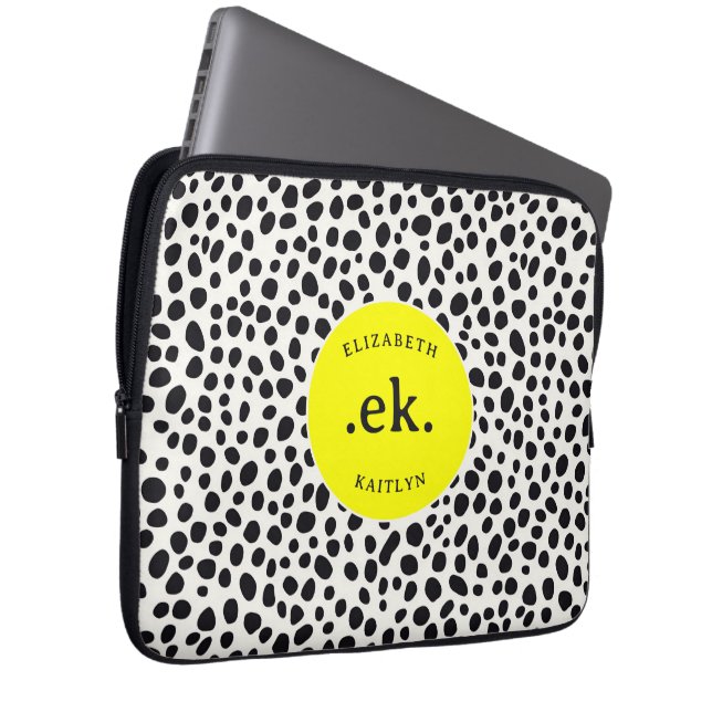 Housse Pour Ordinateur Portable Chien dalmate Abstrait Motif rose chaud Monogramme (Devant droit)