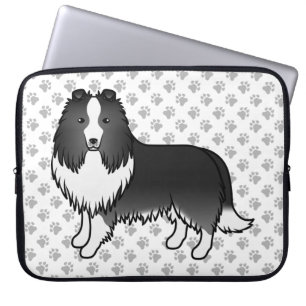 Housse Pour Ordinateur Portable Chien de berger des Shetland bi-noir Dessin animé 