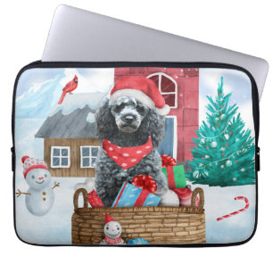 Housse Pour Ordinateur Portable Chien de caniche dans la neige Maison de chien de 