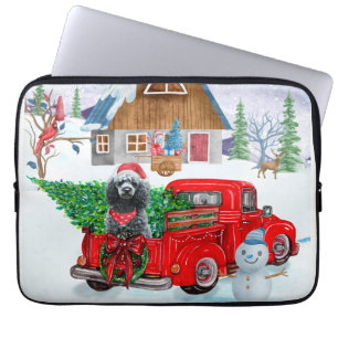 Housse Pour Ordinateur Portable Chien de caniche en livraison de Noël Camion Neige