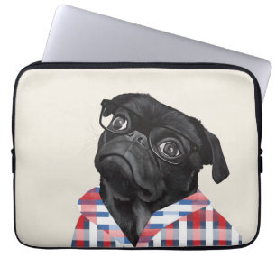 Housse Pour Ordinateur Portable Chien De Carlin Noir Avec Lunettes Et Chemise