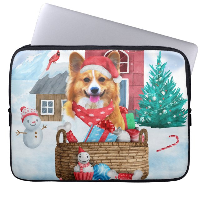 Housse Pour Ordinateur Portable Chien de Corgi dans la neige Maison de Chien de No (Devant)