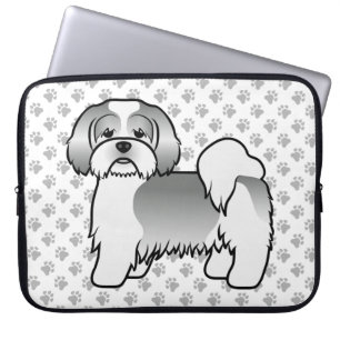 Housse Pour Ordinateur Portable Chien de dessin animé mignon Lhasa Apso argent et