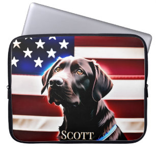 Housse Pour Ordinateur Portable Chien de laboratoire au chocolat avec drapeau amér