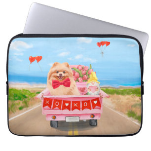 Housse Pour Ordinateur Portable Chien de Poméranie Saint Valentin Coeurs de Camion