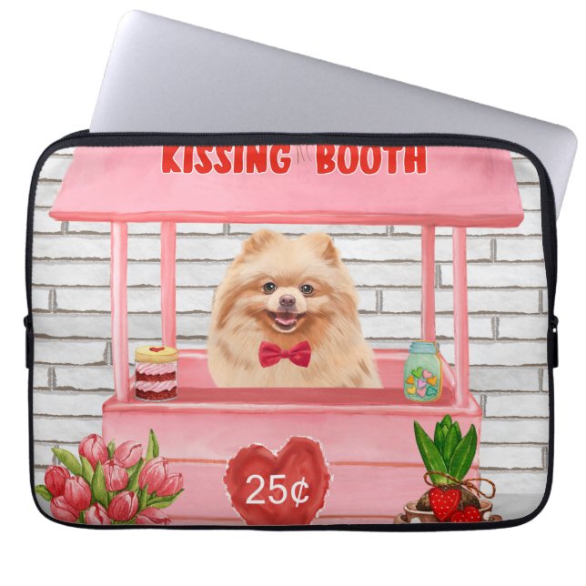 Housse Pour Ordinateur Portable Chien de Poméranie Valentine's Day Kissing Booth (Devant)