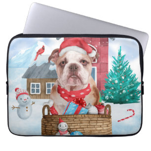 Housse Pour Ordinateur Portable Chien de taureau anglais dans la neige Maison de C