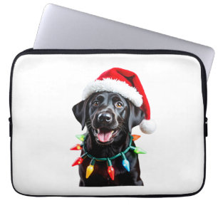 Housse Pour Ordinateur Portable Chien en pyjama à lumières de sapin de Noël Labrad