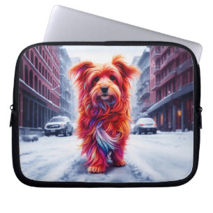 Housse Pour Ordinateur Portable Chien errant perdu dans la route blanche enneigée
