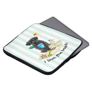 Housse Pour Ordinateur Portable Chien mignon - Summer Beach Black Labrador Retriev