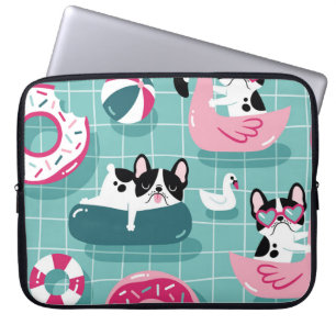 Housse Pour Ordinateur Portable Chiens avec flotteurs de piscine, motif vintage.