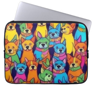 Housse Pour Ordinateur Portable Chiens jolies et colorés Chiens heureux
