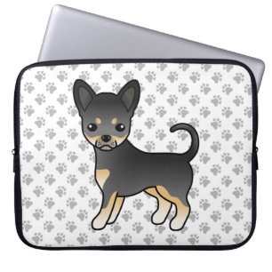 Housse Pour Ordinateur Portable Chihuahua à poil court noir et feu & pattes