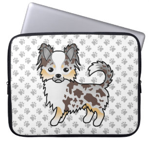 Housse Pour Ordinateur Portable Chihuahua au pelage long et merle chocolat & patte