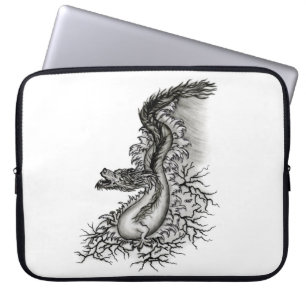 Housse Pour Ordinateur Portable Chine Dragon, noir et blanc Design en Tattoostyl