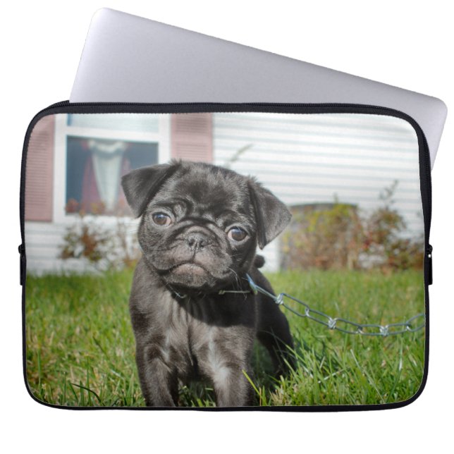 Housse Pour Ordinateur Portable Chiot en Carlin noir (Devant)