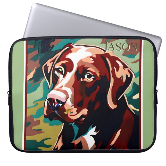 Housse Pour Ordinateur Portable Chocolat Lab Chien sur Camo Arrière - plan (Devant)