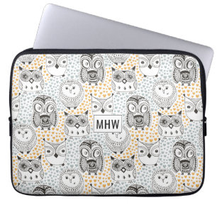 Housse Pour Ordinateur Portable Chouettes Motif monogramme personnalisées