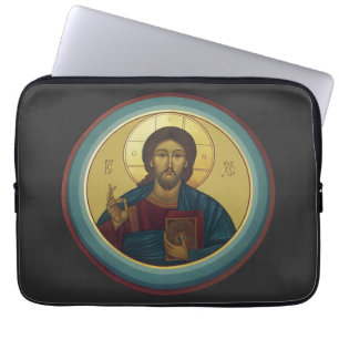 Housse Pour Ordinateur Portable Christ Pantocrator byzantin Mosaïque d'art ronde