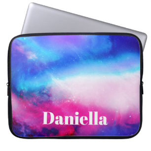 Housse Pour Ordinateur Portable Ciel holographique bleu foncé et rose avec nom per