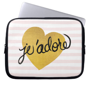 Housse Pour Ordinateur Portable Citation de J'adore Coeur noir et or