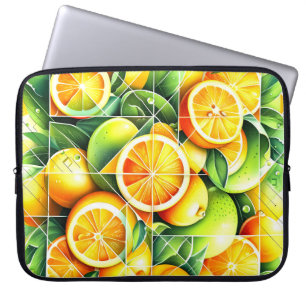 Housse Pour Ordinateur Portable Citron Orange Botanique Citrus Géométrique
