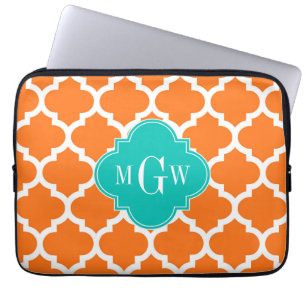 Housse Pour Ordinateur Portable Citrouille Blanc Marocain #5 Turquoise 3 Monogramm