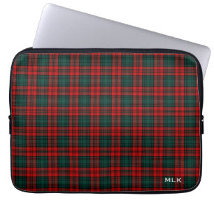 Housse Pour Ordinateur Portable Clan Kerr Tartan Rouge et vert Plaid Monogramme