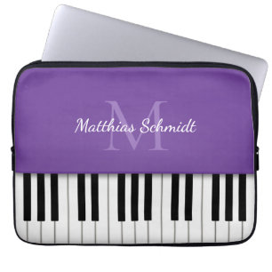 Housse Pour Ordinateur Portable Clavier de piano monogramme personnalisé violet