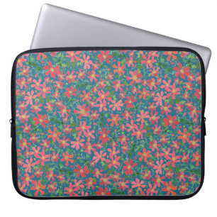 Housse Pour Ordinateur Portable Clematis rose, rouge, orange floral sur bleu profo