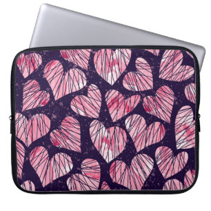 Housse Pour Ordinateur Portable Coeur rose : motif transparent aquarelle.