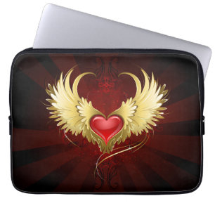 Housse Pour Ordinateur Portable Coeur rouge avec ailes d'or